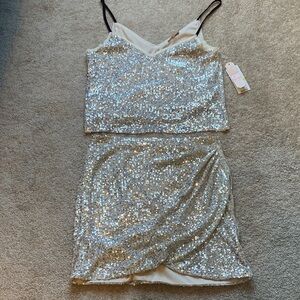 Silver Sequin two piece Spaghetti Straps